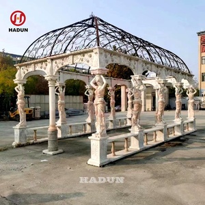 Rectangle de jardin extérieur sculpté à la main en marbre blanc longue pergola à colonne Ladu pour jardin - Product Image 2