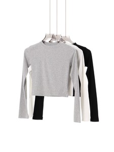 Essentials Women's Fitted Long Sleeve Crop Tops 230gsm Cotton Spandex <strong>Basic</strong> Stretch <strong>Tees</strong> for Layering - Product Image 1