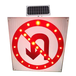 Solar powered Led flashing warning Forbid U-Turn Road traffic guide signage Led No U Turning traffic safety signs