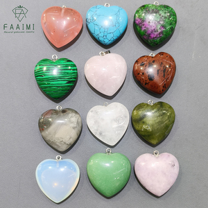 Pendentif cœur en pierre naturelle de 30 mm, agate rouge, <span class=keywords><strong>aventurine</strong></span> verte, œil de tigre, pour femmes et hommes, bijoux fantaisie en pierres précieuses - Product Image 1