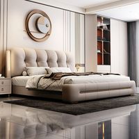 Meubles de chambre à coucher modernes Lit suspendu en bois Lit double en cuir imperméable Lit king-size Lit queen-size avec éclairage LED