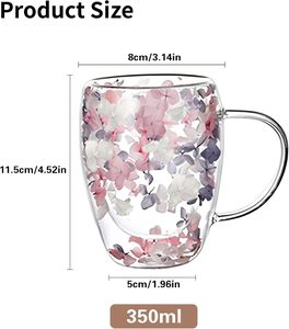 Taza de Vidrio de Doble Pared Aislada con Diseño de Flores Secas para Beber Café, para Cocina y Hogar, Venta al Por Mayor - Product Image 4