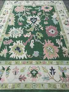 Alfombra de Lana Anudada a Mano Oushak Verde de 8x10 para Dormitorio, Cocina y Habitación Infantil, Alfombra Vintage Colorida, Tamaño Personalizable Disponible - Product Image 3