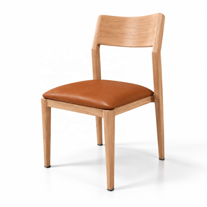 Silla de Comedor de Madera Maciza con Asiento Tapizado en <span class=keywords><strong>Cuero</strong></span> PU, Respaldo Curvo, sin Brazos, <span class=keywords><strong>para</strong></span> Restaurante, Hotel, Bistro - Product Image 1