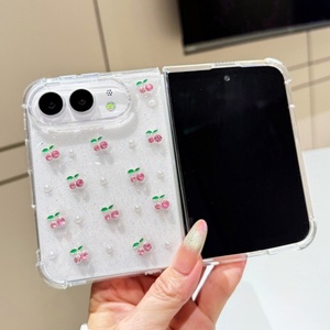 Coque de téléphone transparente en résine scintillante 3D avec perles et cerises pour iPhone 18 duo, protection antichoc aux quatre coins. - Product Image 6