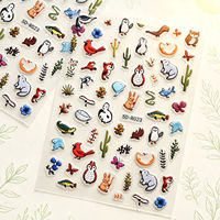 Autocollants 5D en relief pour ongles, animaux sauvages, dessins animés, oiseaux de la forêt, hiboux, plantes, décorations auto-adhésives pour manucure DIY