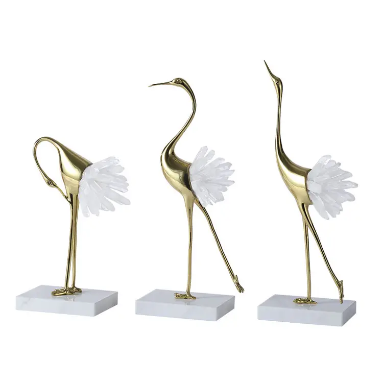 Creative Uccelli Gru Scultura Gift New Crystal Decoration Bronze Crane Bird Sculpture