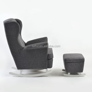 Dark Grey Solid <b>Wood</b> <b>Rocking</b> <b>Chair</b> with High Backrest Indoor Home Furniture Soft Bag Upholstered Modern Design for Hotels - Product Image 2