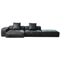 Canapé modulable Zayshine en cuir véritable noir, style minimaliste italien de luxe, 3 places, pour salon, villa, appartement, canapé au sol