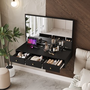 Table de maquillage murale flottante noire avec miroir et 3 tiroirs pour le maquillage, MOQ <span class=keywords><strong>300</strong></span> - Product Image 2