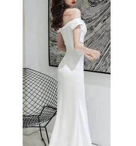 Vestido de Noite de Cetim com Ombros Descidos para Mulheres, Com Recortes, Cintura Natural, Fenda Lateral, Vestido de Sereia Ajustado para Formaturas e Galas - Product Image 2