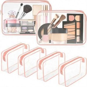 Trousse de Maquillage Imperméable Personnalisée et Tendance avec Fermeture Éclair en PVC Transparent et Motif Lettres pour Kit de Toilette de Voyage - Product Image 1
