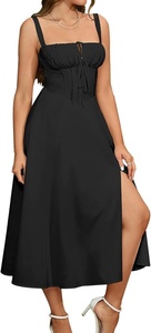 Vestidos de <span class=keywords><strong>mujer</strong></span> de longitud media informales americanos europeos, vestido de estilo bohemio con abertura elegante, ropa de verano con lazo en la espalda - Product Image 6