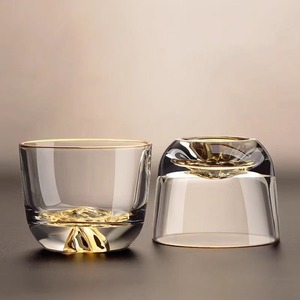 Tasse unique de luxe Golden Mountain faite à la main 110ml tasses de dégustation de thé japonais en verre de cristal transparent de haute qualité - Product Image 6