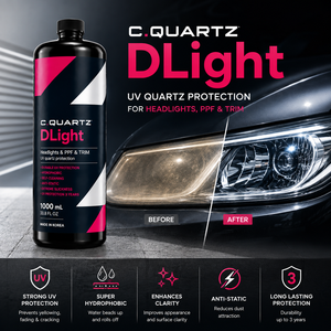 CQUARTZ D-Light 1000ml น้ำยาเคลือบเซรามิก UV สำหรับไฟหน้า PPF และขอบแต่ง ป้องกันน้ำเกาะ ป้องกันเหลือง ทำความสะอาดตัวเองได้ - Product Image 3