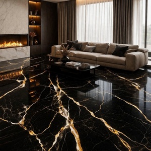 Piastrelle in Ceramica Effetto Marmo Lucido Bianco e Nero con Dettagli Oro, Impermeabili e Durevoli per Pavimenti Interni di Edifici Commerciali e Residenziali - Product Image 2