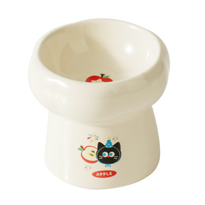 <b>Ceramic</b> Cat <b>Bowl</b> High Foot Anti-knock Cervical Spine Protection Apple Pattern Cat Food & Drinking Water <b>Bowl</b> - Product Image 5