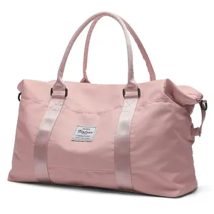 Custom Logo Large Capacity Foldable Gym Travel Bag Organizer Waterproof Luggage Sports Pink Duffle Bag