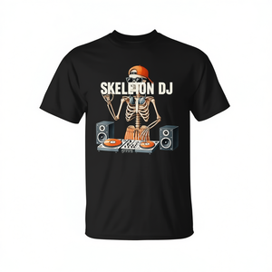 T-shirt pour garçons avec motif de disque vinyle et DJ squelette pour Halloween - Product Image 2