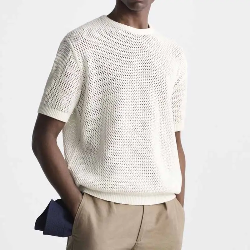 Модный повседневный мужской вязаный пуловер YUNXUN с коротким рукавом и круглым вырезом
