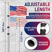 Mâts Rétractables Réglables Résistants au Vent 20ft 30ft Supports de Mât de Drapeau en Aluminium Télescopique pour Extérieur
