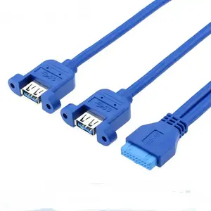OEM/ODM Customized Computer Case Panel Extension Blue 20pin to Dual USB3.0 with Ears usb baffle cable
