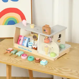Hot Selling Wooden Simulation Dessert Ice Cream Making Kiosk Play House Kitchen Fun Educational Toys