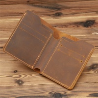 Dompet pria kulit sapi asli lipat dua, dompet kuda gila sederhana Retro pabrik, tempat lisensi pengemudi kartu ID pendek terbuka