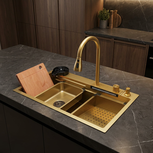 Lavello da cucina monoblocco di alta gamma, fatto a mano, in acciaio inossidabile spazzolato, resistente e dal design semplice. - Product Image 1