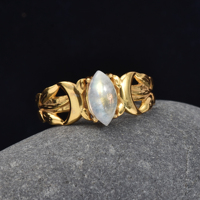 Bague Pierre de Lune Arc-en-ciel Marquise 3,5g Pierre de Naissance de Juillet Argent Sterling 925 Plaqué Or Bijou Bohème Fait Main pour Femme