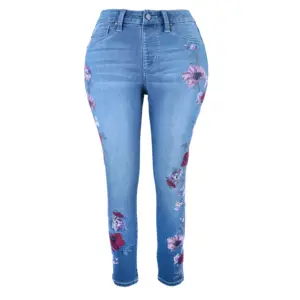 Borduurwerk Bloem Skinny Jeans Mooie Vrouwen Kleding Hoge Taille Potlood Broek Plus Size Mom Jeans Denim