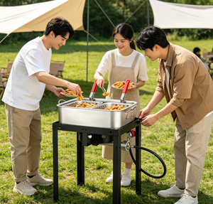 หม้อ<span class=keywords><strong>ทอด</strong></span>แก๊สแรงดันสูง 58000 บีทียู สำหรับใช้งานกลางแจ้ง ความจุ 18 ควอร์ต พร้อมตะกร้า 2 ใบ และฝาปิด หม้อ<span class=keywords><strong>ทอด</strong></span>ปลาแบบมืออาชีพสำหรับใช้ในบ้านและเชิงพาณิชย์ - Product Image 6