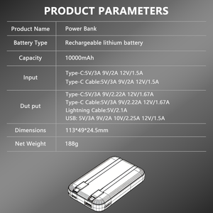 Banco de Energía OEM de 10000 mAh con Carga Rápida PD de 20 W, Cable Tipo C y Lightning Integrado, Banco de Energía para Teléfono - Product Image 6