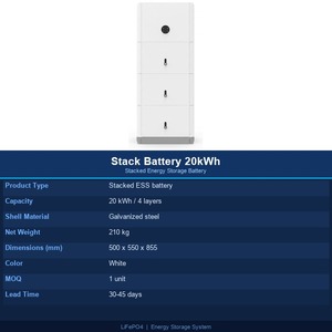High Quality 20kwh 500x550x855mm White Galvanized Steel Stacked <b>Energy</b> <b>Storage</b> <b>System</b> Lfp Household Battery Stack20 High - Product Image 3