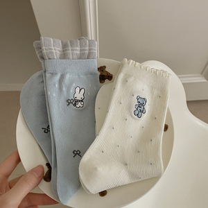 Venta Directa <span class=keywords><strong>de</strong></span> Fábrica, Calcetines Bordados con Dibujos Animados, Calcetines a Rayas <span class=keywords><strong>de</strong></span> Tubo Medio para Mujer - Product Image 3