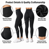 Lot de 4 leggings de yoga et de danse noirs, taille haute, longueur intégrale, effet ventre plat, en tissu personnalisé, grande taille, pour entraînement et gym