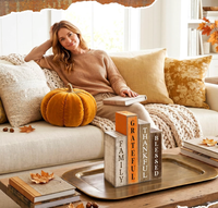 Décoration de table d'automne rustique style ferme, 4 pièces, panneau en bois « Thankful »