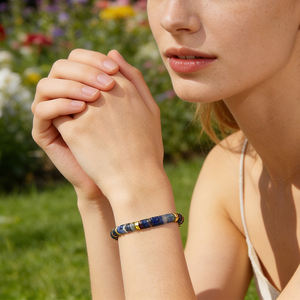 Blue Stone Tiny Crystal Gemstone Beaded Women's <b>Adjustable</b> <b>Bracelet</b> Healing Trendy Minimalist Dainty Boho Style Jewelry Gift - Product Image 2