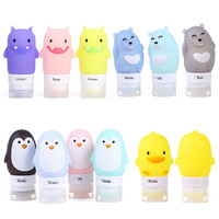 Bouteilles souples pliables en PVC et silicone de 60 ml, portables, anti-fuite, pour lotions, articles de toilette, shampoings, ensembles de voyage, motifs animaux de dessin animé