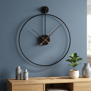 Modern Minimalist <b>Large</b> Metal Ring Wall <b>Clock</b> With Wooden Hands And Black Frame For Home Decor Black Circle Wall <b>Clock</b> - Product Image 3
