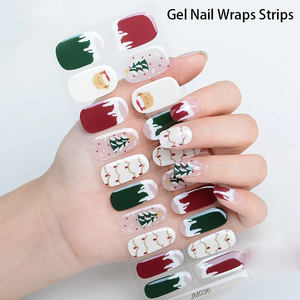 Vente en gros Nouveau Gel UV <span class=keywords><strong>Semi</strong></span> Durci 20 Pièces Autocollants pour <span class=keywords><strong>Ongles</strong></span> Festival Noël Gel Nail Wraps Bandes - Product Image 1