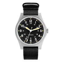 Montres mécaniques automatiques pour hommes avec boîtier en acier inoxydable et bracelets en nylon, logo personnalisé, montre pilote