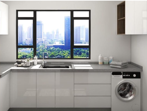 Meubles de salle de bain modernes et minimalistes sur mesure avec finition laquée, écologiques, avec lavabo et panier - Product Image 4