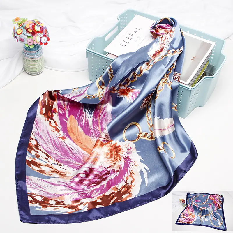 Hot selling women cheap fashion printed 90*90 silk scarf square luxury