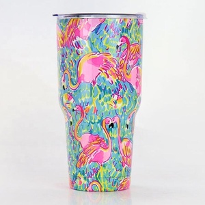 Tumbler Stemless in acciaio inossidabile isolato a doppia parete da 30 once con paglia e spazzole tazza di fenicottero 30oz - Product Image 1