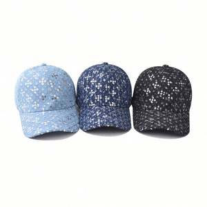 Casquettes de baseball en denim épais à sequins pour hommes et femmes, super confortables, de haute qualité, simples, bicolores - Product Image 1
