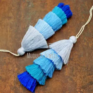 PM17854 5 Layers Blue Color Cotton Tassel Pendant For Jewelry Making Boho Bohemian Style Gift Ideas