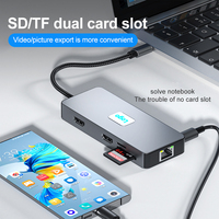 Concentrador USB Justlink 10 en 1 con tipo C Dual HDMI 4K 60Hz VGA USB3.0 5Gbps puerto de red Gigabit 1000Mbps SD TF adaptador Audio-Stock