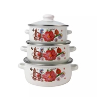 6pcs Set Panci Masak Murah Promosi Hadiah Warna Putih dengan Tutup Kaca untuk Sup Susu Set Casserole Enamel
