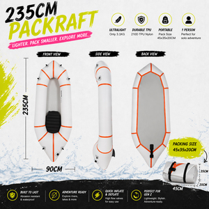 แพ็คคราฟท์เป่าลมขนาด 235 ซม. 210D TPU น้ำหนักเบาพิเศษ พกพาสะดวก เรือคายัคสำหรับแม่น้ำ ทะเลสาบ ตกปลา ผลิตตามสั่ง (OEM) จัดส่งรวดเร็ว - Product Image 3
